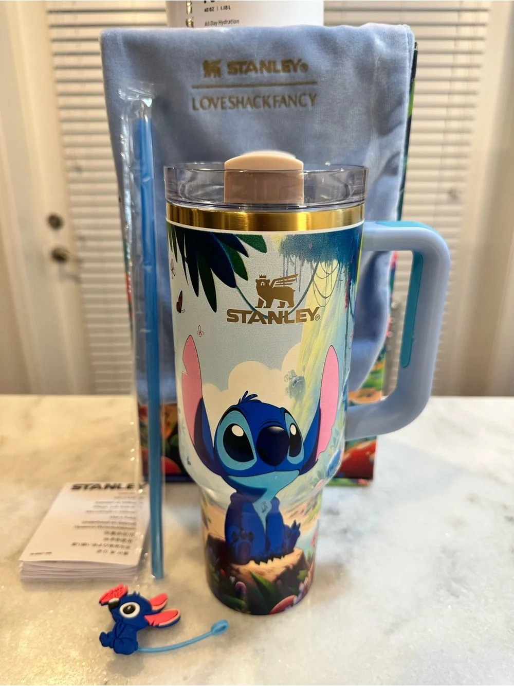 Stanley Unique Light Blue and Gold Lilo & Stitch Insulated Travel 40oz Tumbler - Picture 1 of 16